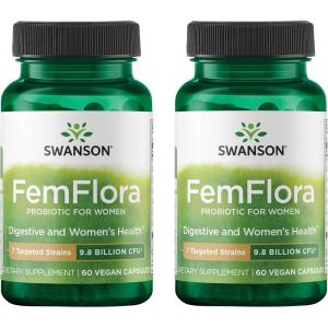 Swanson FemFlora – Feminine Probiotic Supplement Supporting Flora of The Mouth, GI Tract, and Vagina – Probiotics for Women with 9 Billion CFU Per Capsule – (60 Capsules) (2 Pack)(60 Count (Pack of 2))