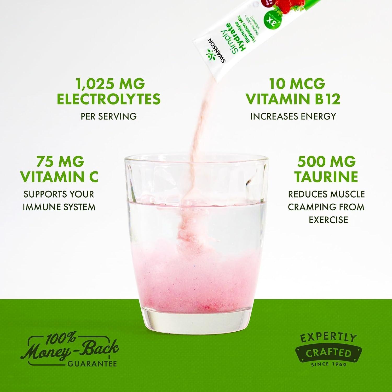 imageSwanson Simply Hydrate Electrolyte Powder Mix SugarFree Drink Mix with 0 Calories Convenient OnTheGo Hydration Powder Advanced Electrolyte Drink Mix Berry Blast Flavor 30 Packets